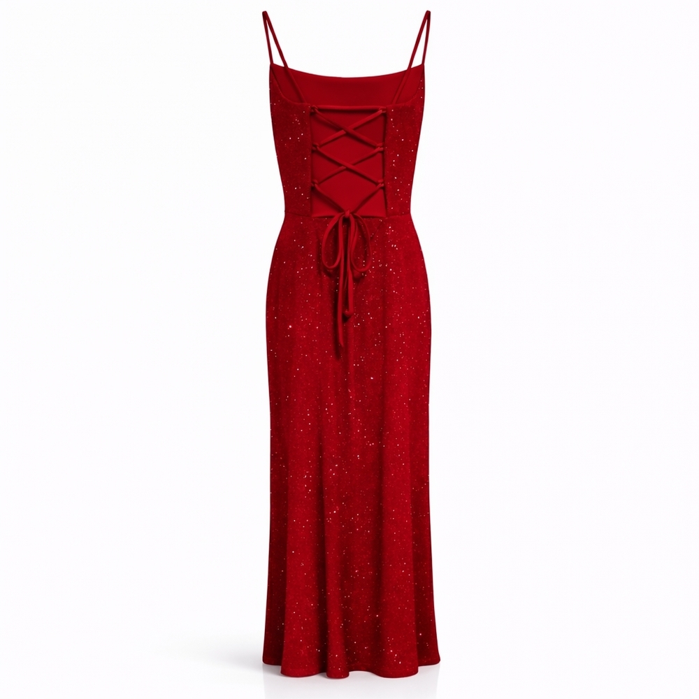 VINTAGE City Triangles Red Glitter Evening Gown – Size Small Prom - Picture 2 of 8